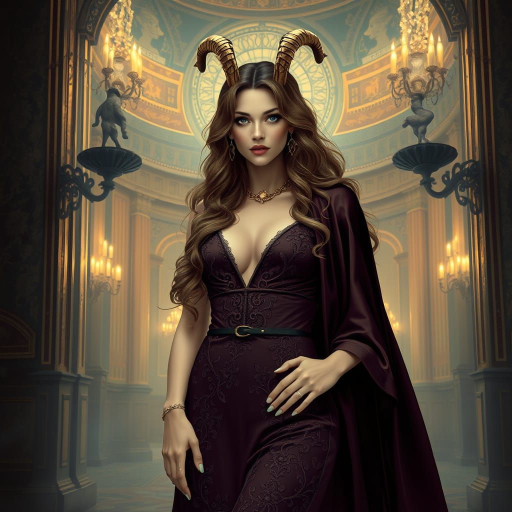 Elegant Capricorn Woman in Art Nouveau Style