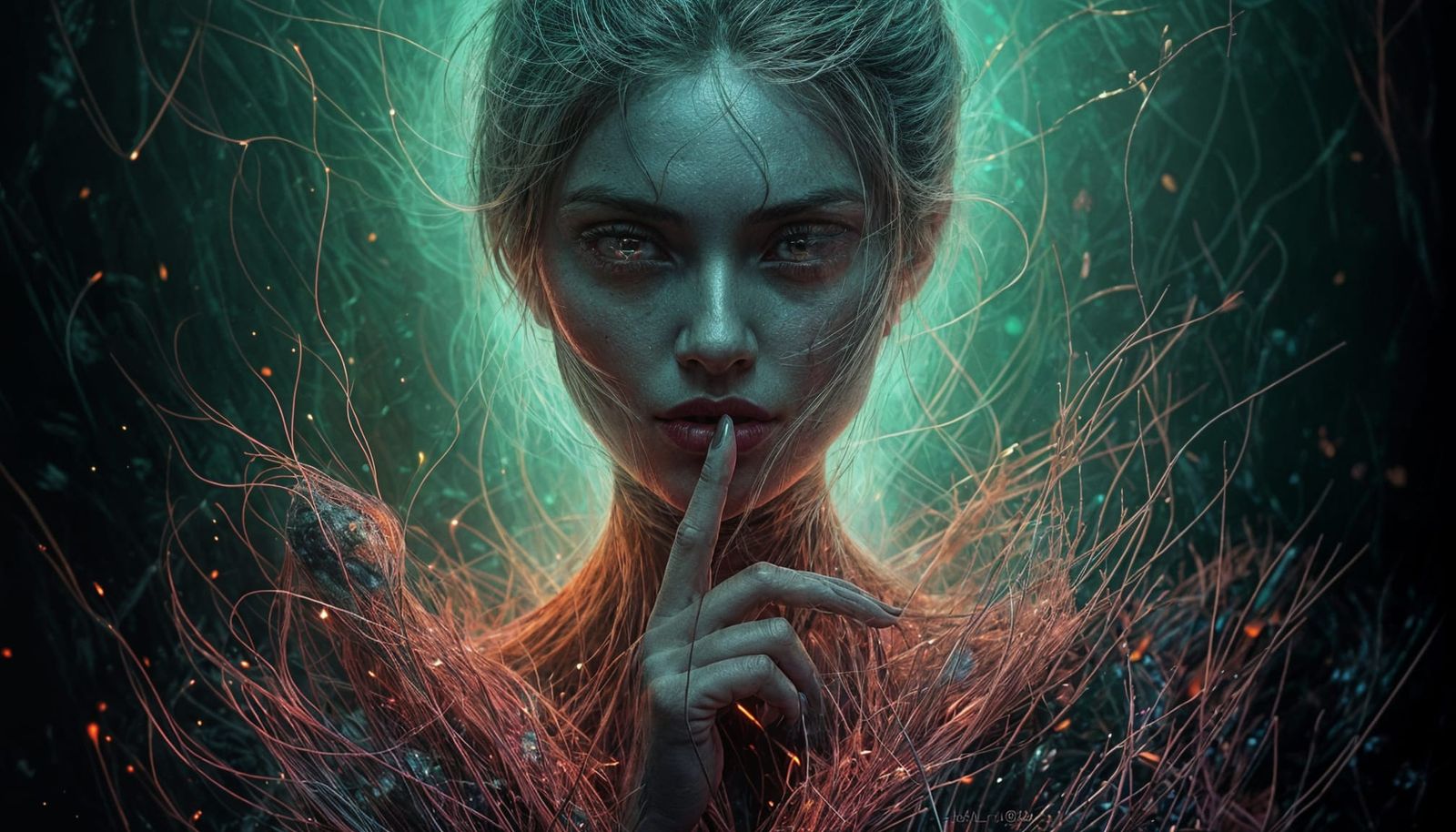 Courageous Woman in Scarlet Amidst Heartbeats, Dark Fantasy ...