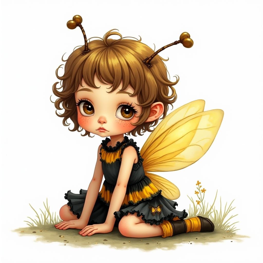 Exaggerated Airbrushed Fairy Illustration in Vibrant Acrylic...