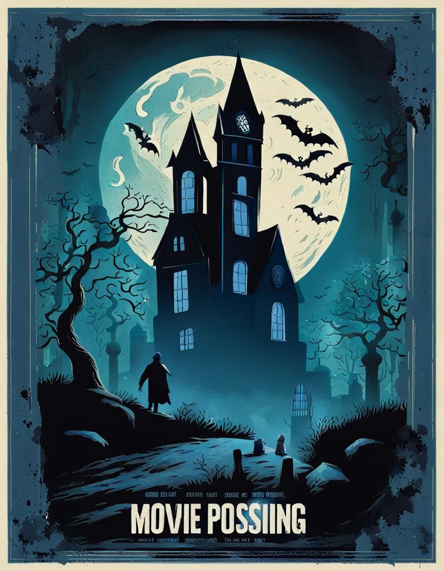 Scary Ghost Haunts Graveyard: Horror Movie Poster