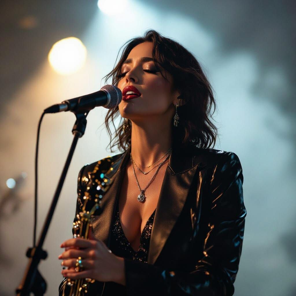 Passionate Singer in Atmospheric Lighting