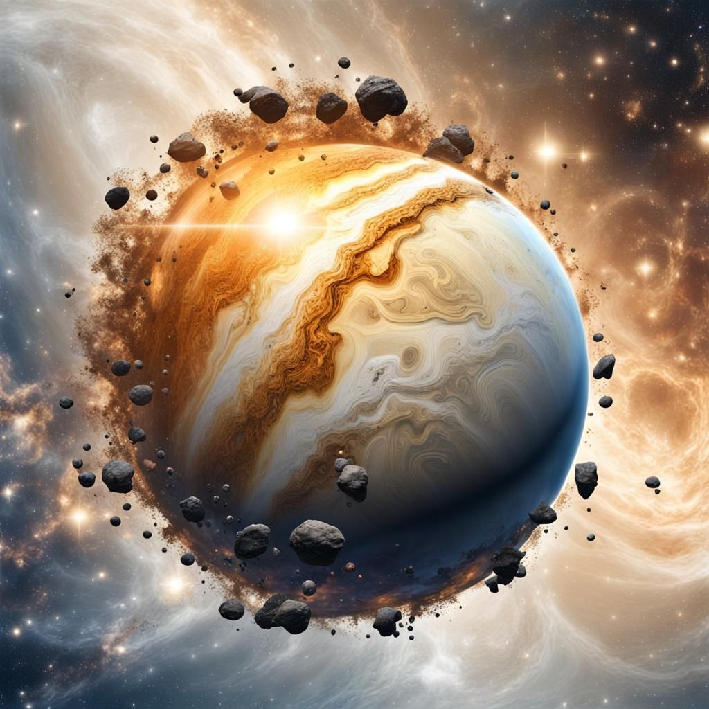 Venus-like Planet Amidst Starry Nebula