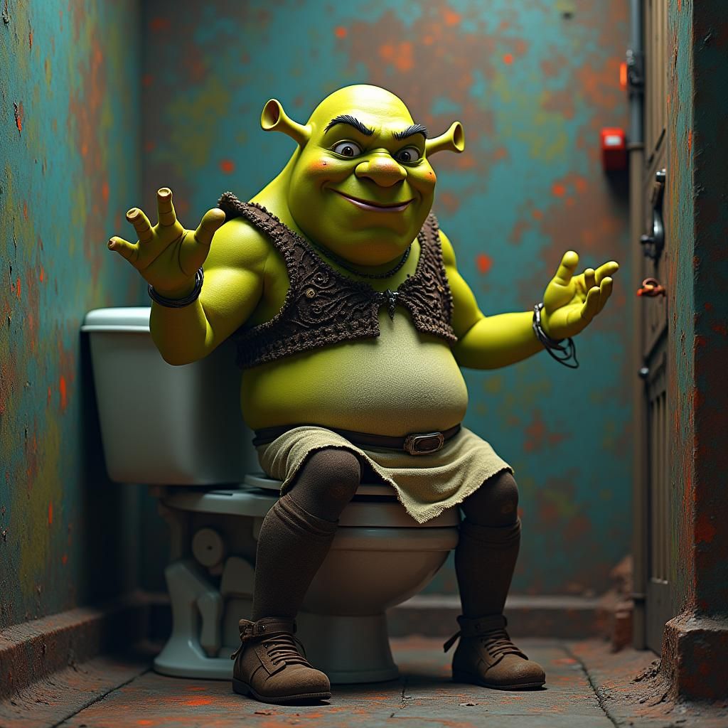 Shrek Doing Skibidi Dance, Dreamlike Sci-Fi Art