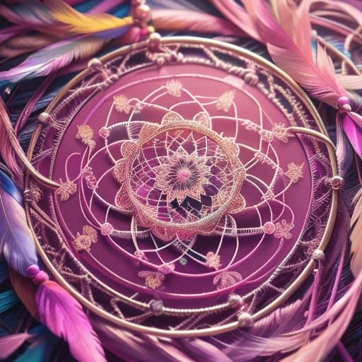 Pink Dreamcatcher with Sparkling Yarn, Digital Art