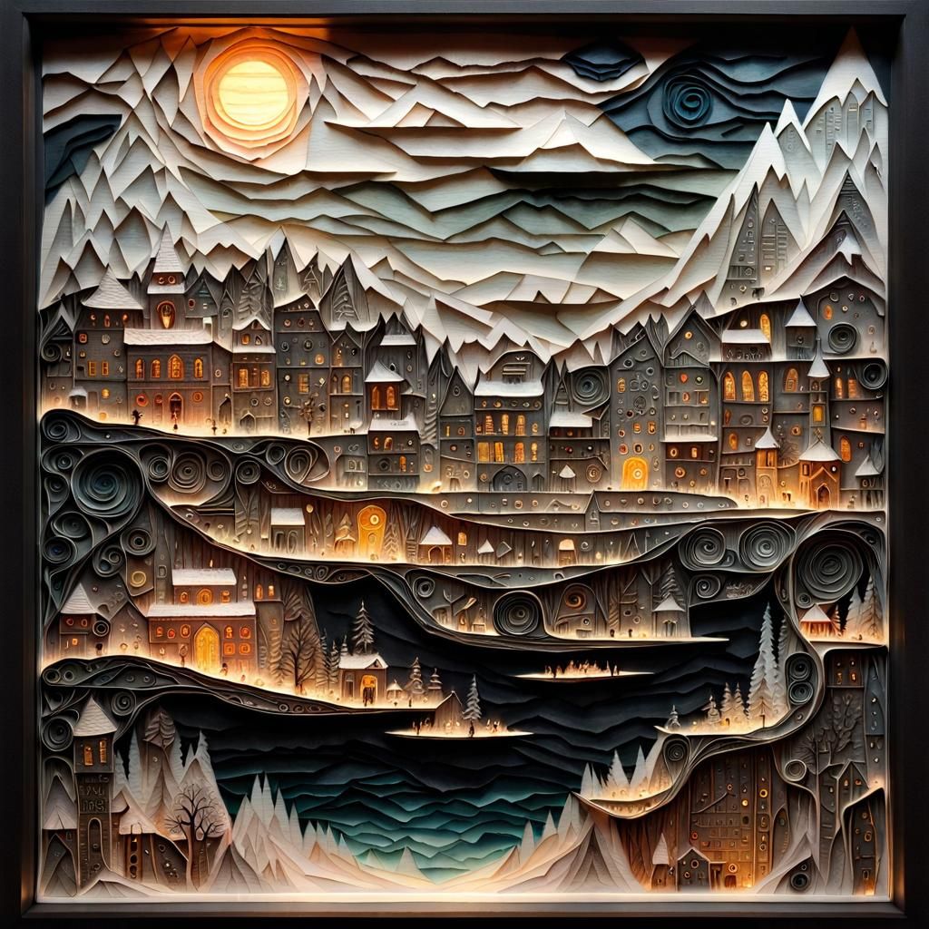 Detailed Quilling Art with Silver Maps in Gouache