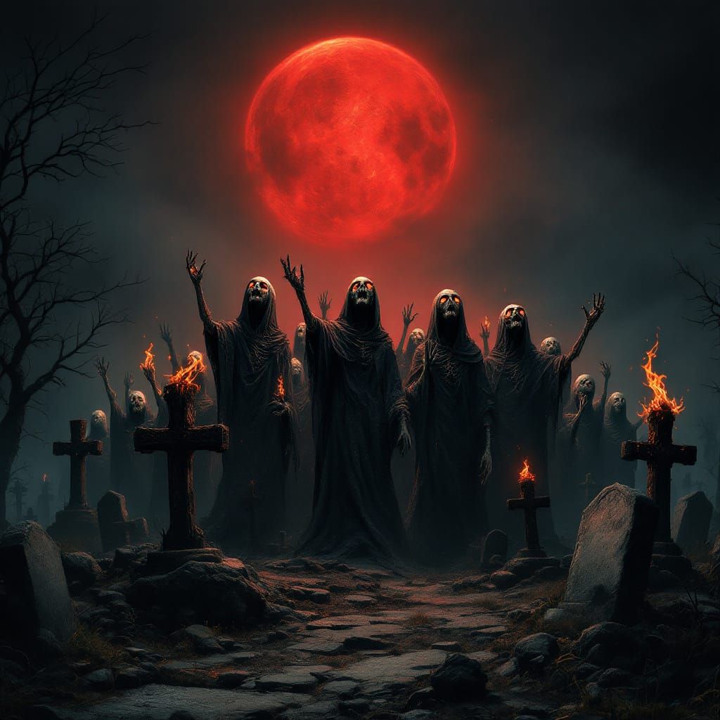 Undead Choir in Graveyard, in Biomechanical Style