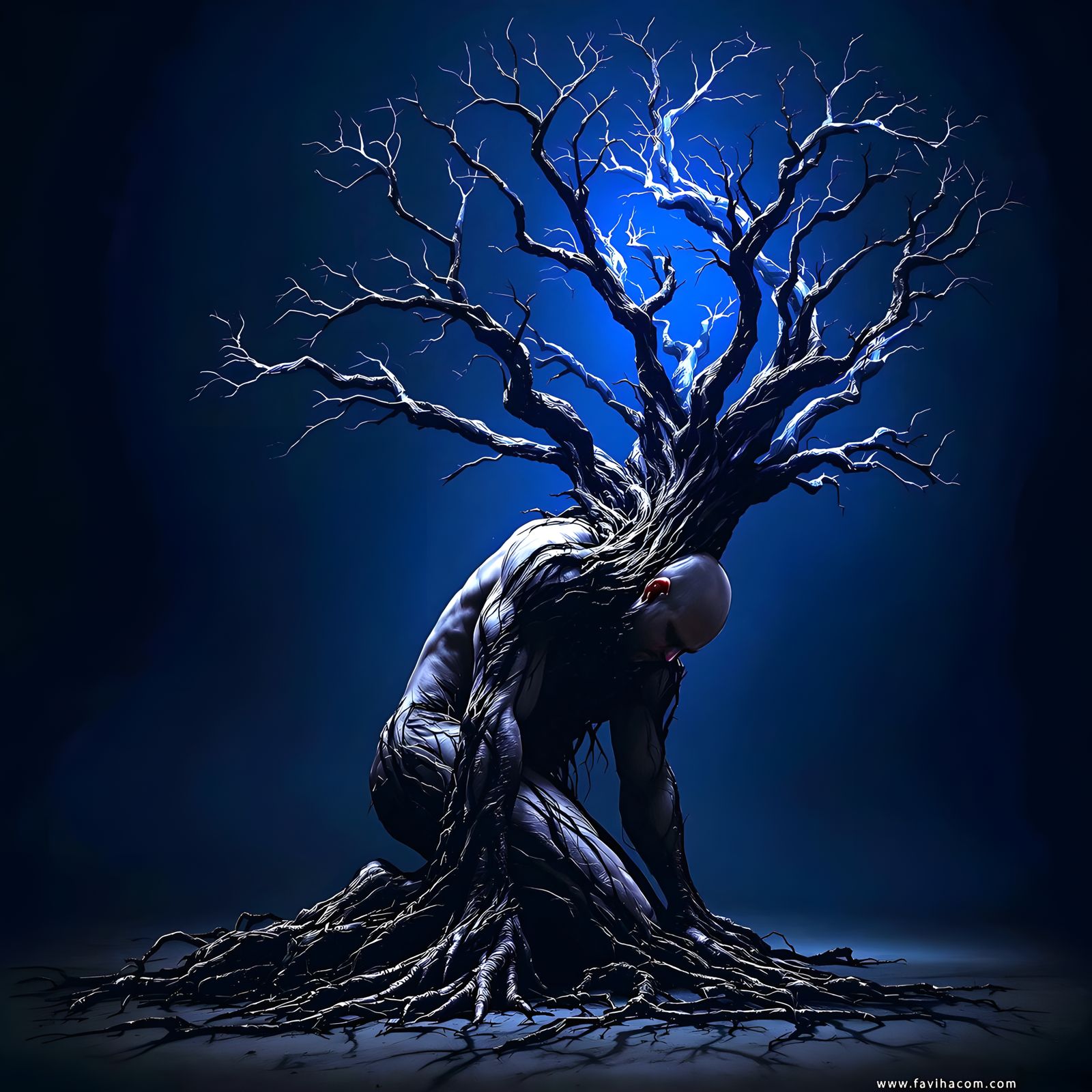 Gloomy Figure Transforms into a Twisted Tree