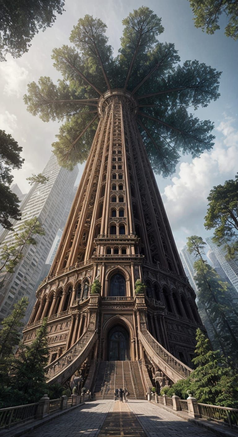 Giant Redwood Tree Skyscraper in Epic Cinematic Digital Matt...