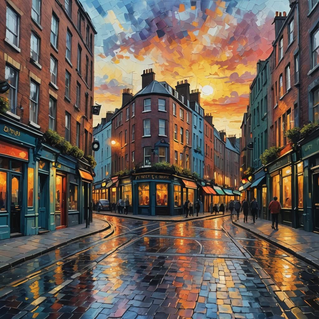 Dublin Street Sunset: Impasto Acrylic Painting