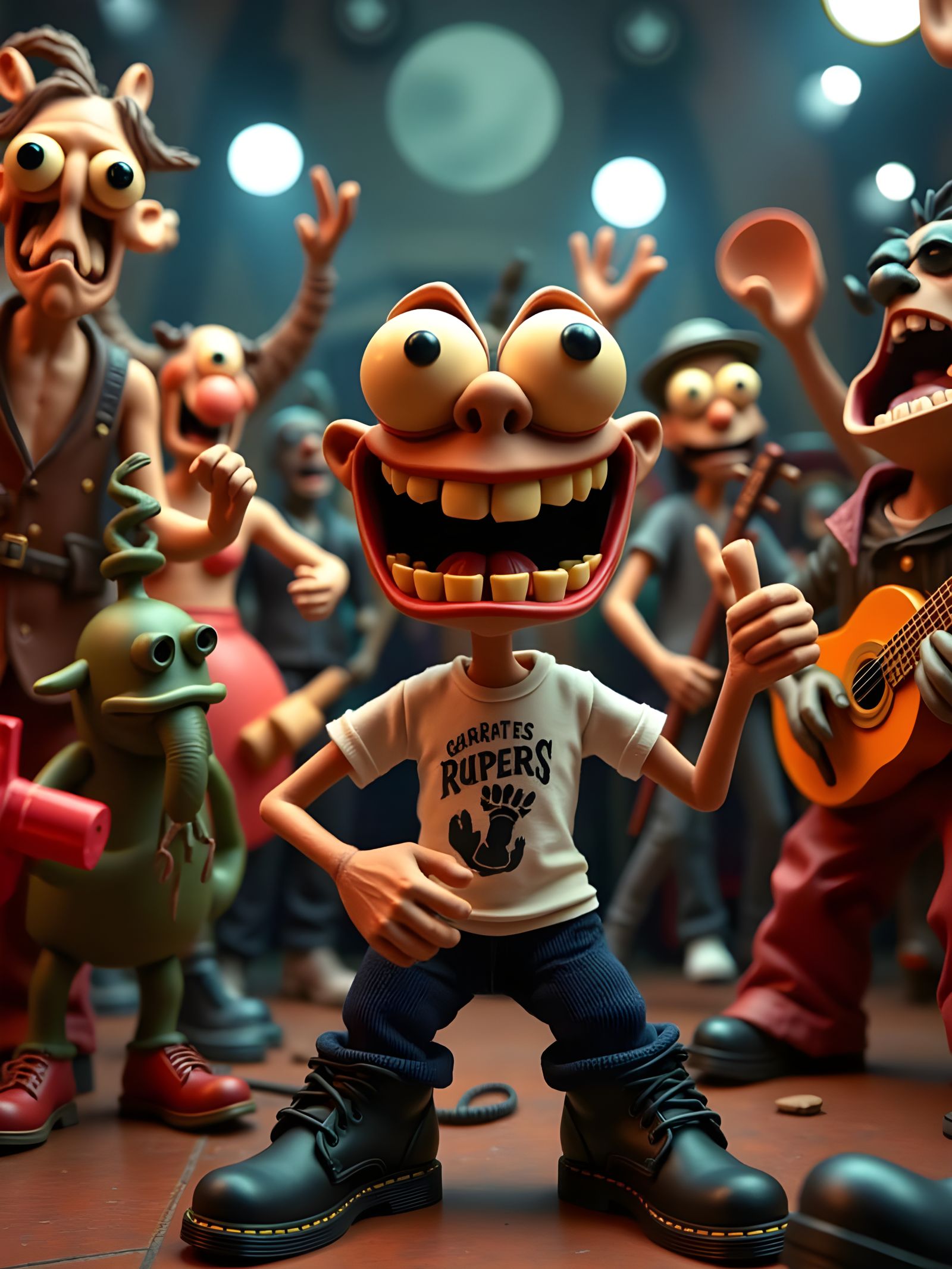 Quirky Claymation Character in Concert Venue