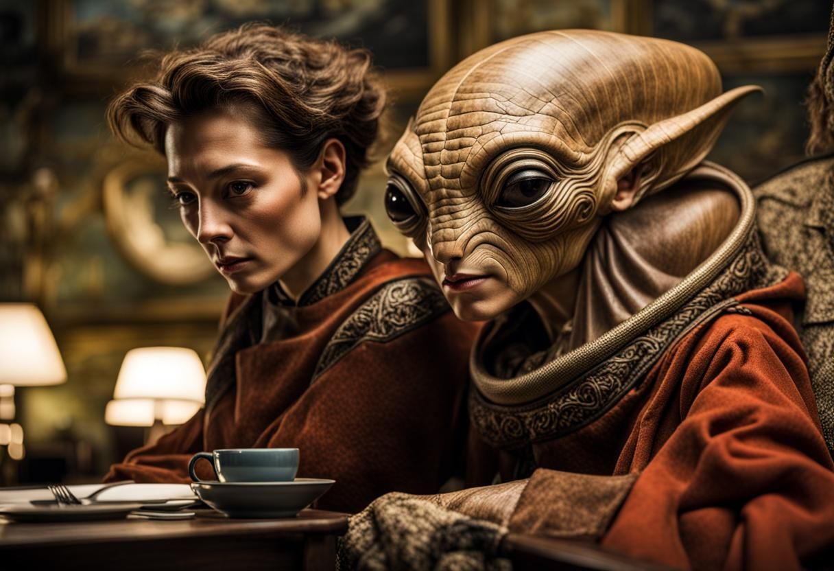 Surreal Alien Restaurant Celebration in Hyperreal Detail