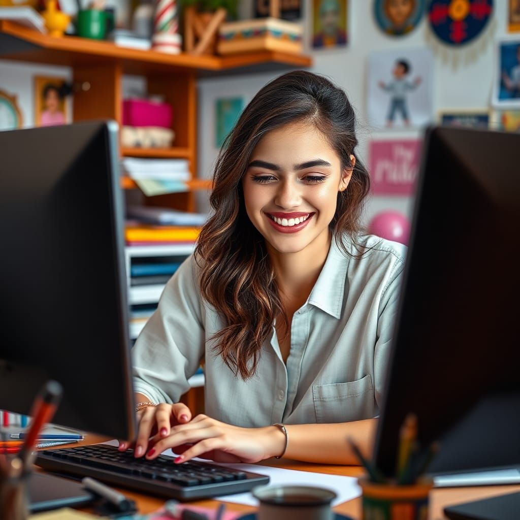 Radiant Woman at Work: A Colorful Portrait