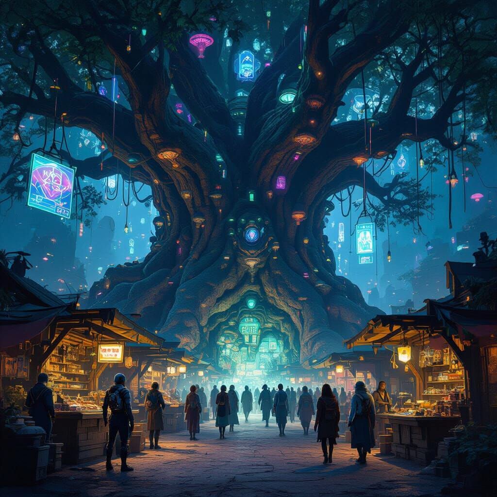 Biopunk Marketplace in Ancient Tree