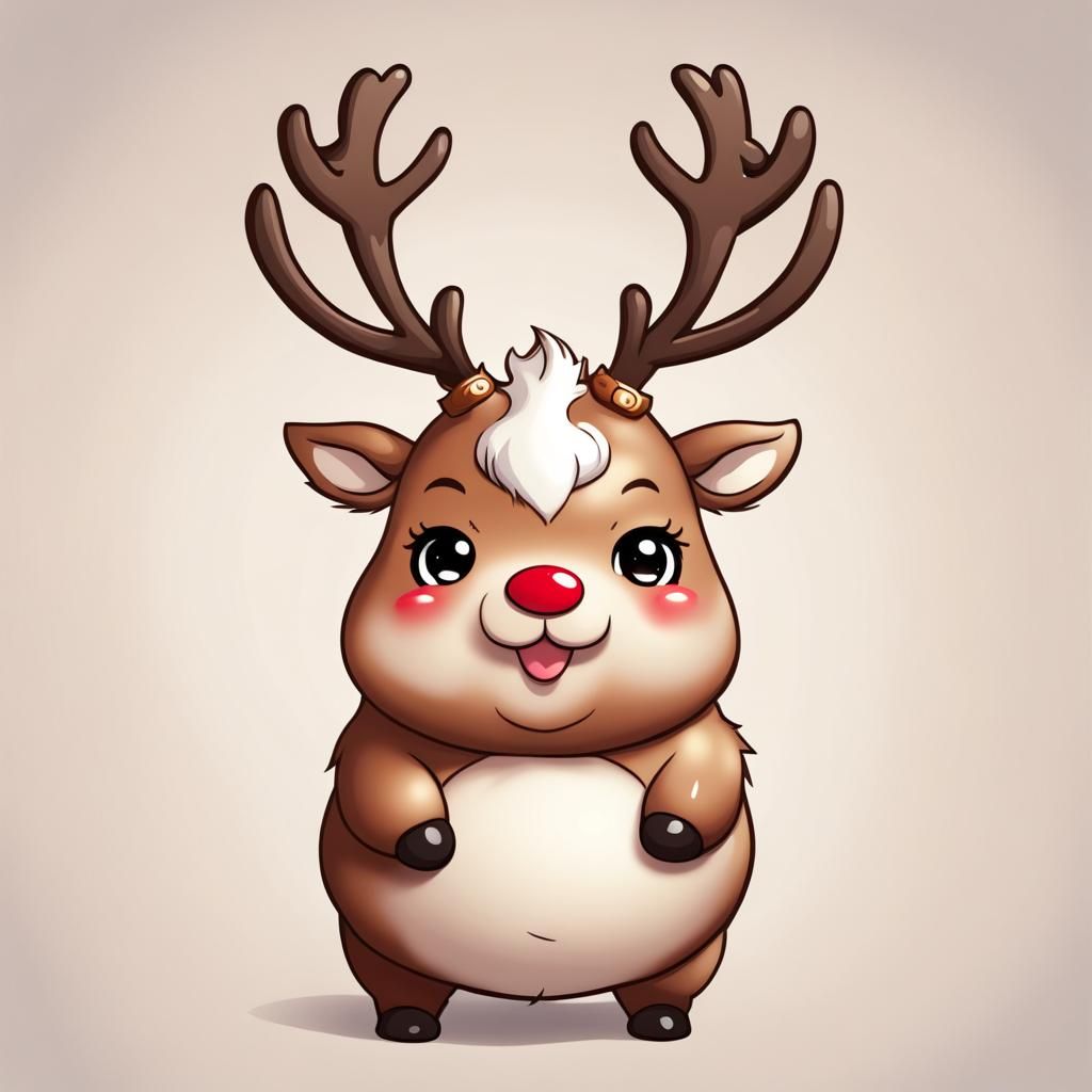 Funny Chibi Fat Reindeer Cartoon