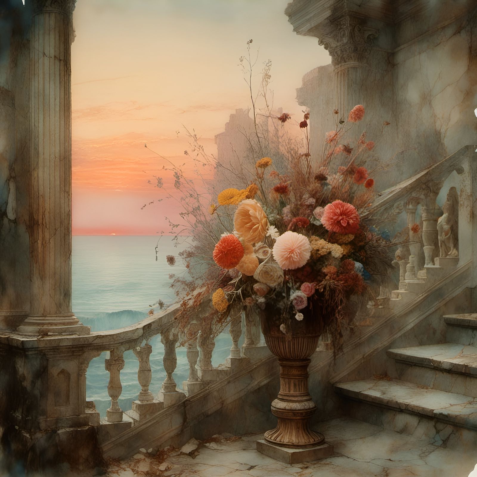 Psychedelic Endless Flower Arrangement as Cyanotype Print