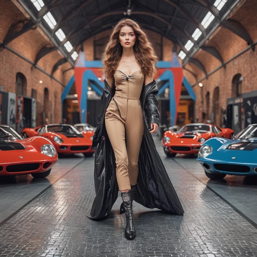 Fashion Model Poses with Classic Cars in Berlin