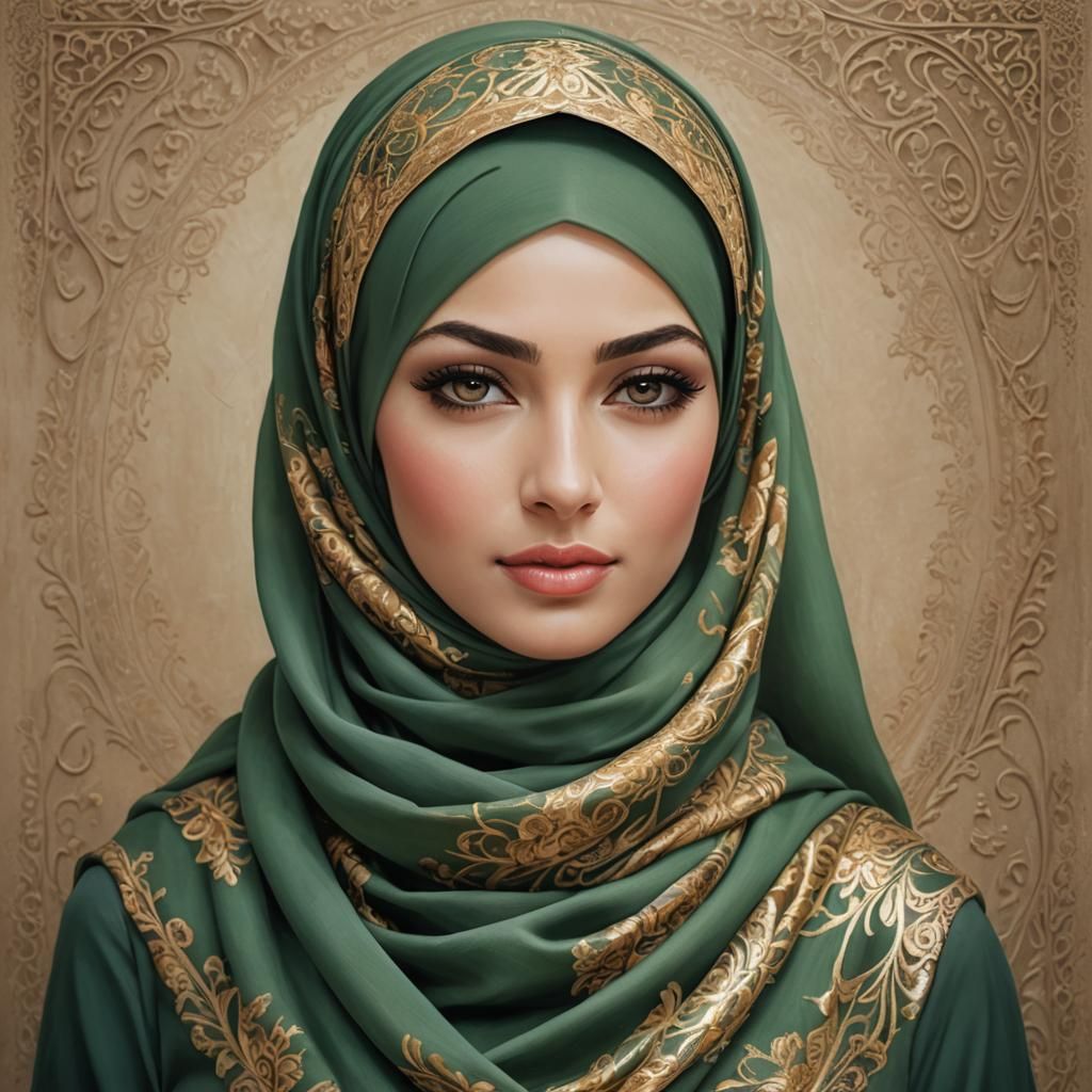 Elegant Woman in Hijab: Romantic Watercolor Portrait