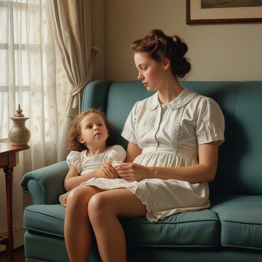 Hyperrealistic Girl with Doll, Norman Rockwell Style