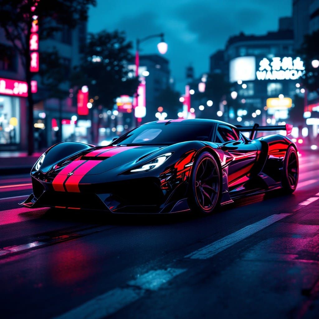 Epic Futuristic Sports Car in High-Speed Stripes