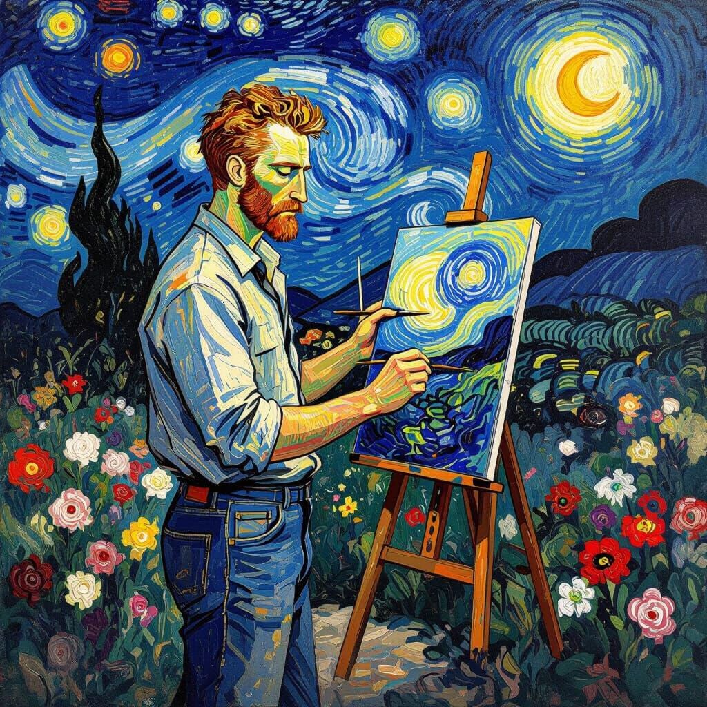 Van Gogh Painting a Night Scene