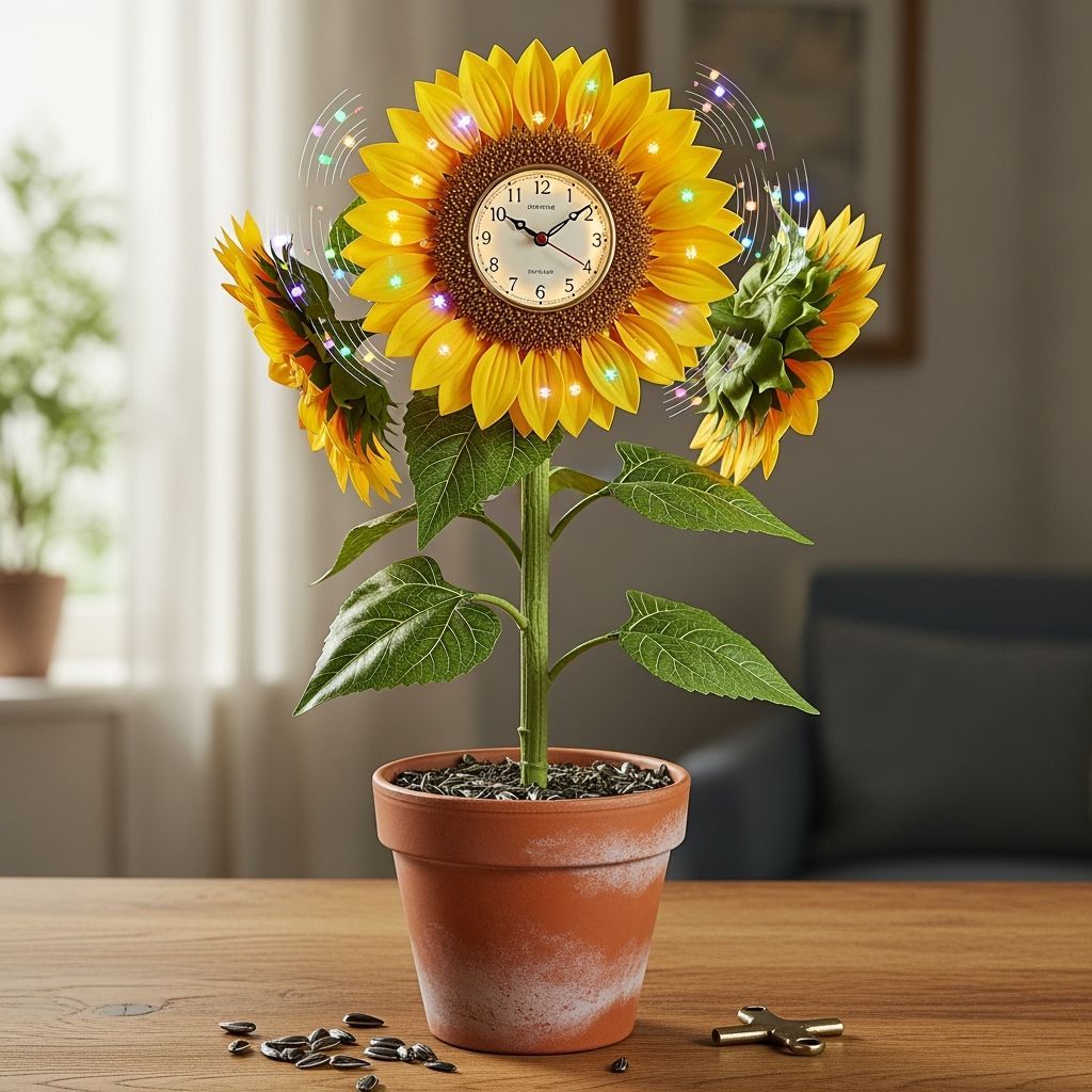 Hyperrealistic Musical Sunflower with LED Lights and Clock