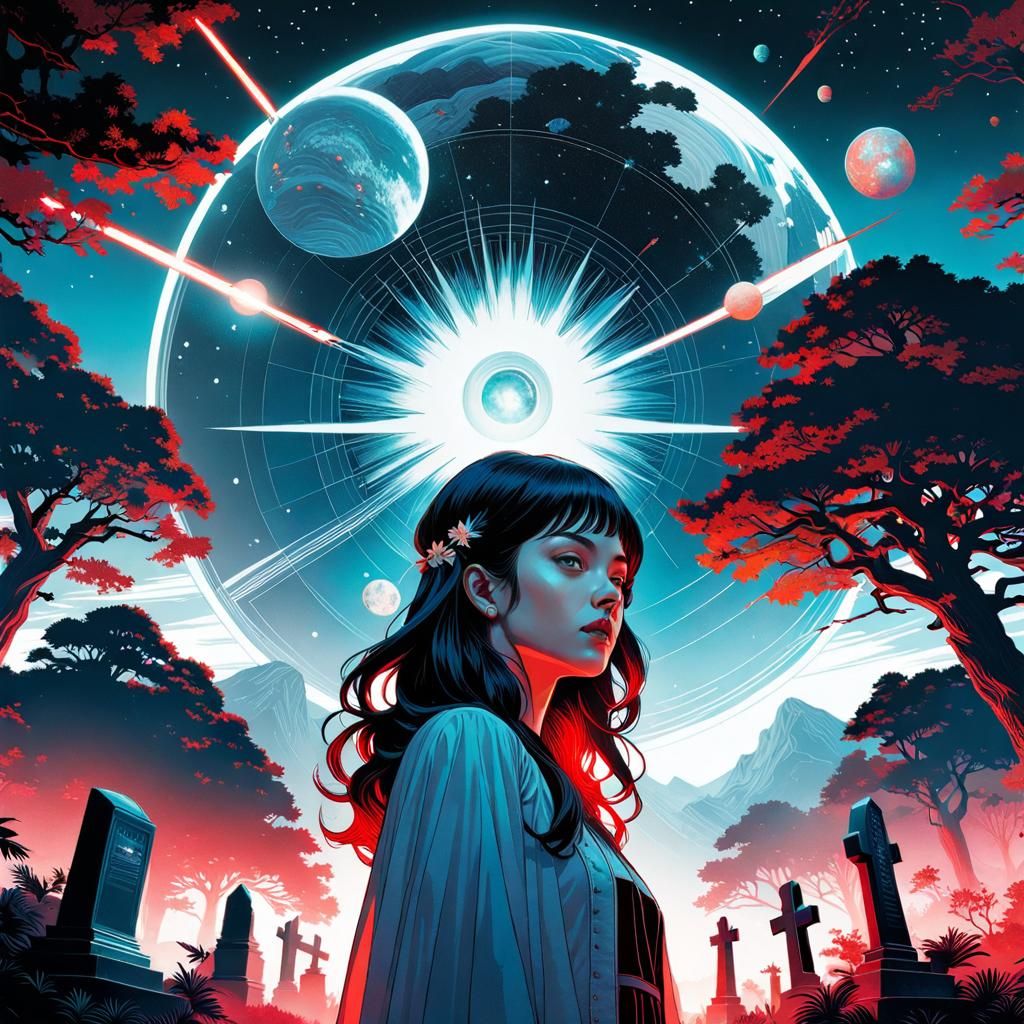 Vampire Teen's Graveyard: Double Exposure Portrait