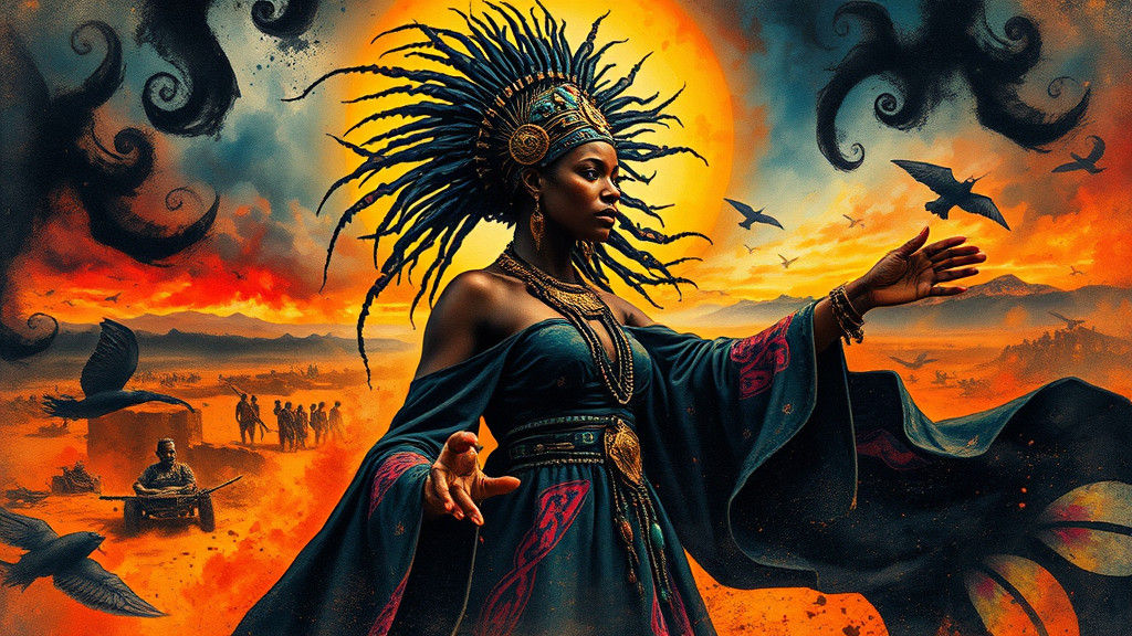 Mystical African Woman Summons Ancient Powers in Watercolor