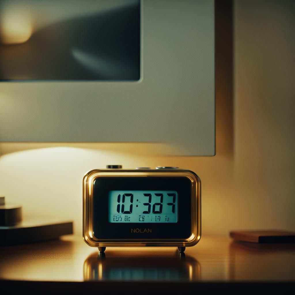Electronic Clock at Golden Hour: Cinematic Film Still