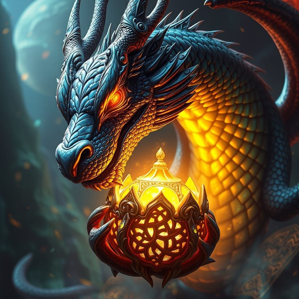Dragon with Magical Artifact in Splash Art Style