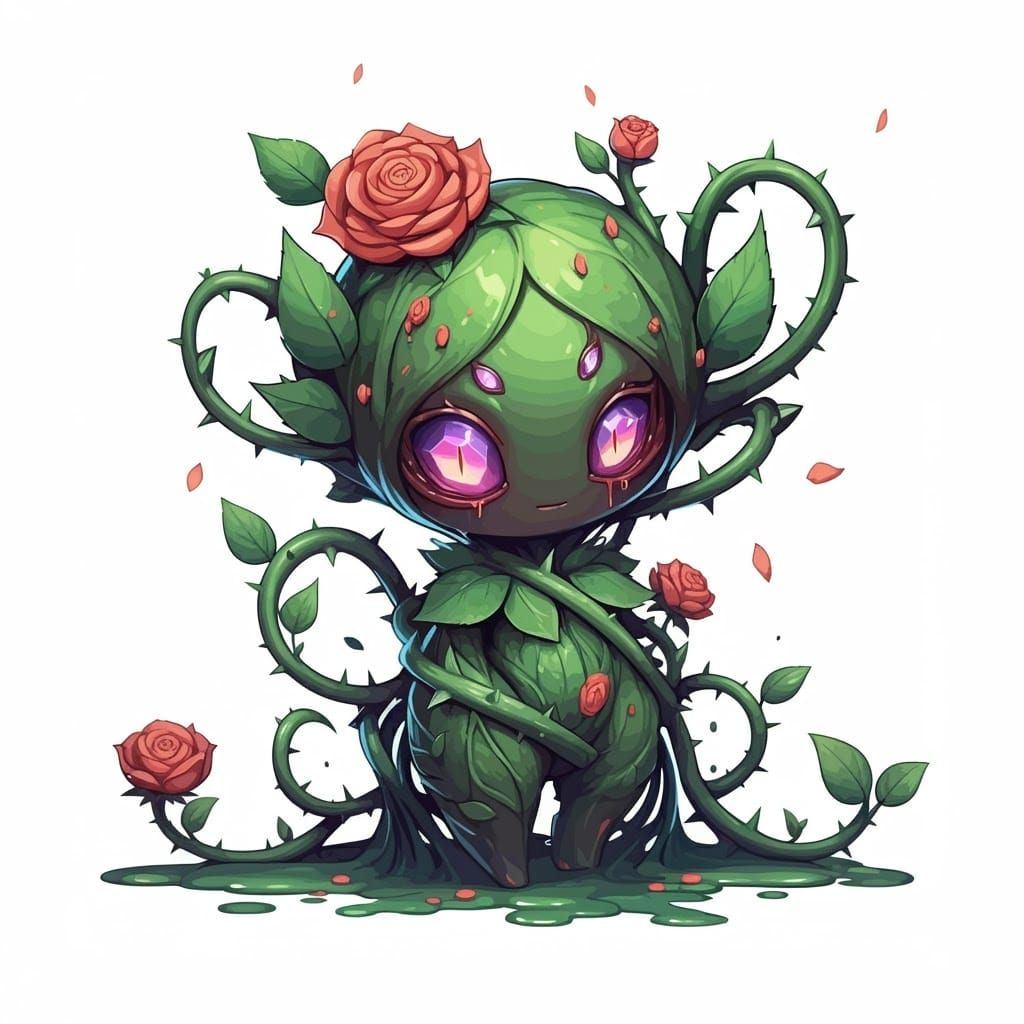 Amorphous Plant Creature with Poison Vines, in Anime Style