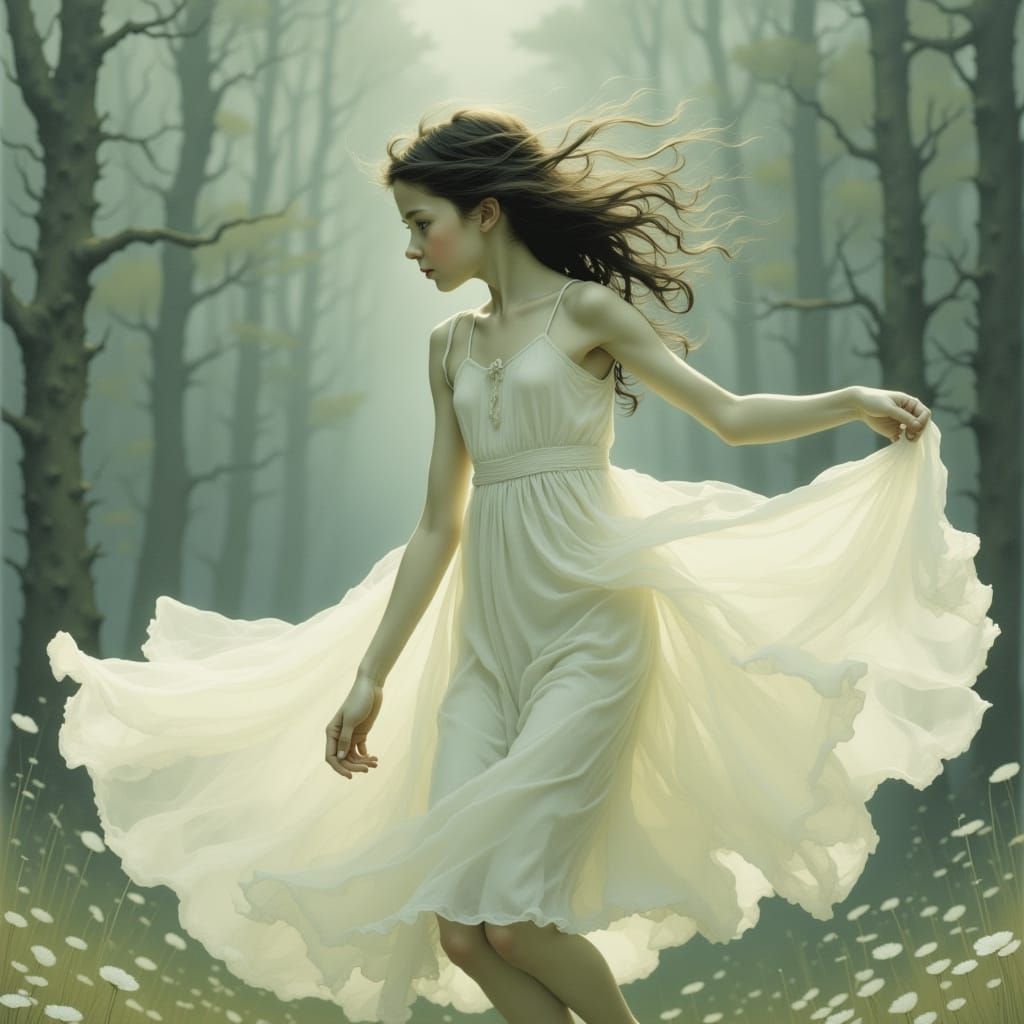 Ethereal Woman in Ancient Worldly Elegance