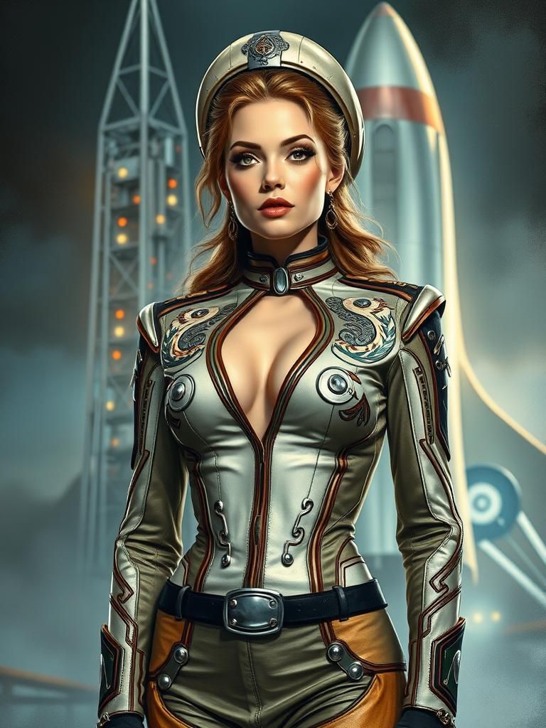 Retro-Futuristic Spaceship Captain in Baroque Style