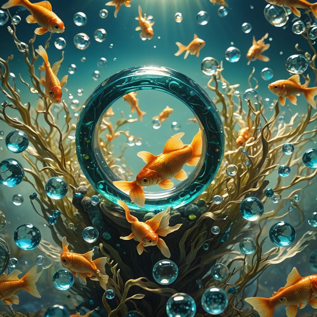 Resin Ring with Bioluminescent Goldfish: Macro Shot