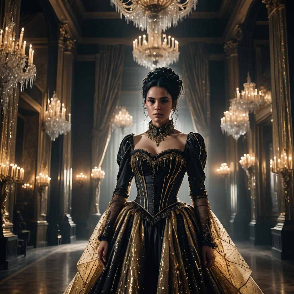 Woman in Crystal Dress in Grand Ballroom