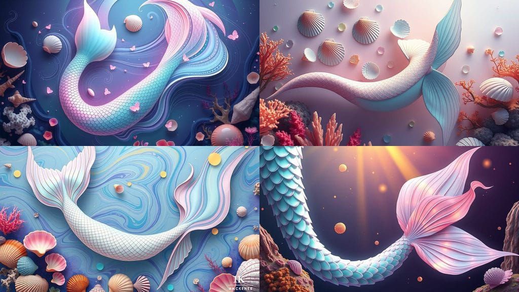 Whimsical Pastel Mermaid Tail in Iridescent Scales