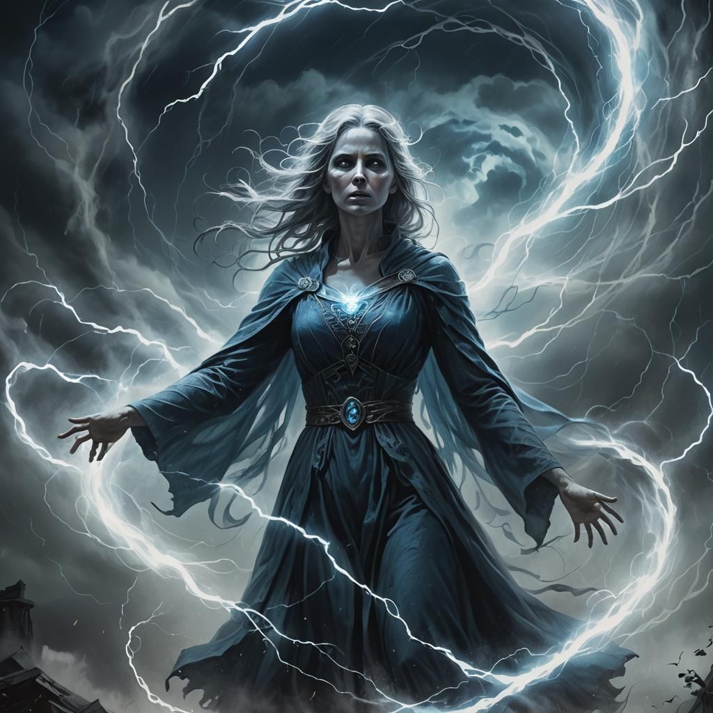 Female Ghost Drawn to Vortex in Dark Fantasy Style