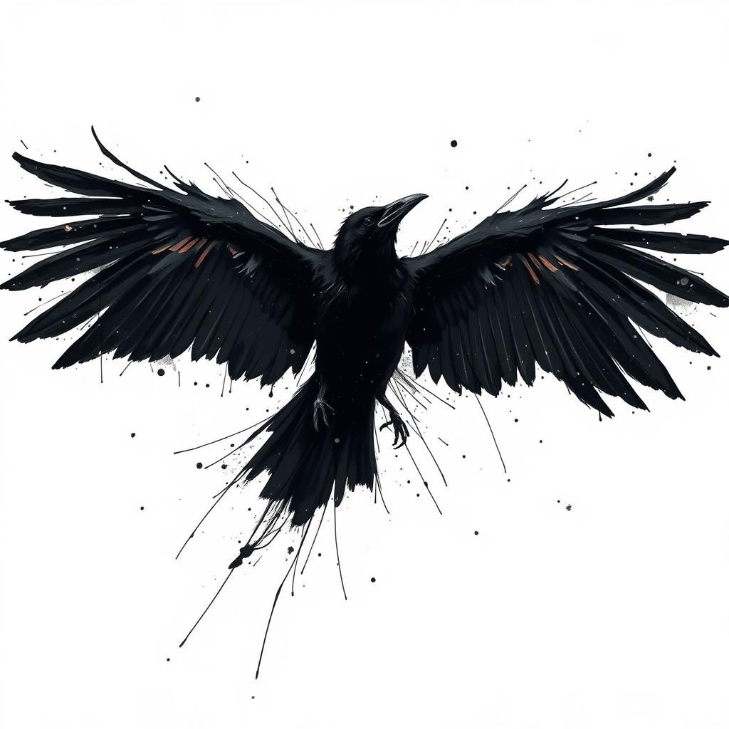 Flying Crow: Minimalist Art in Expressive Style