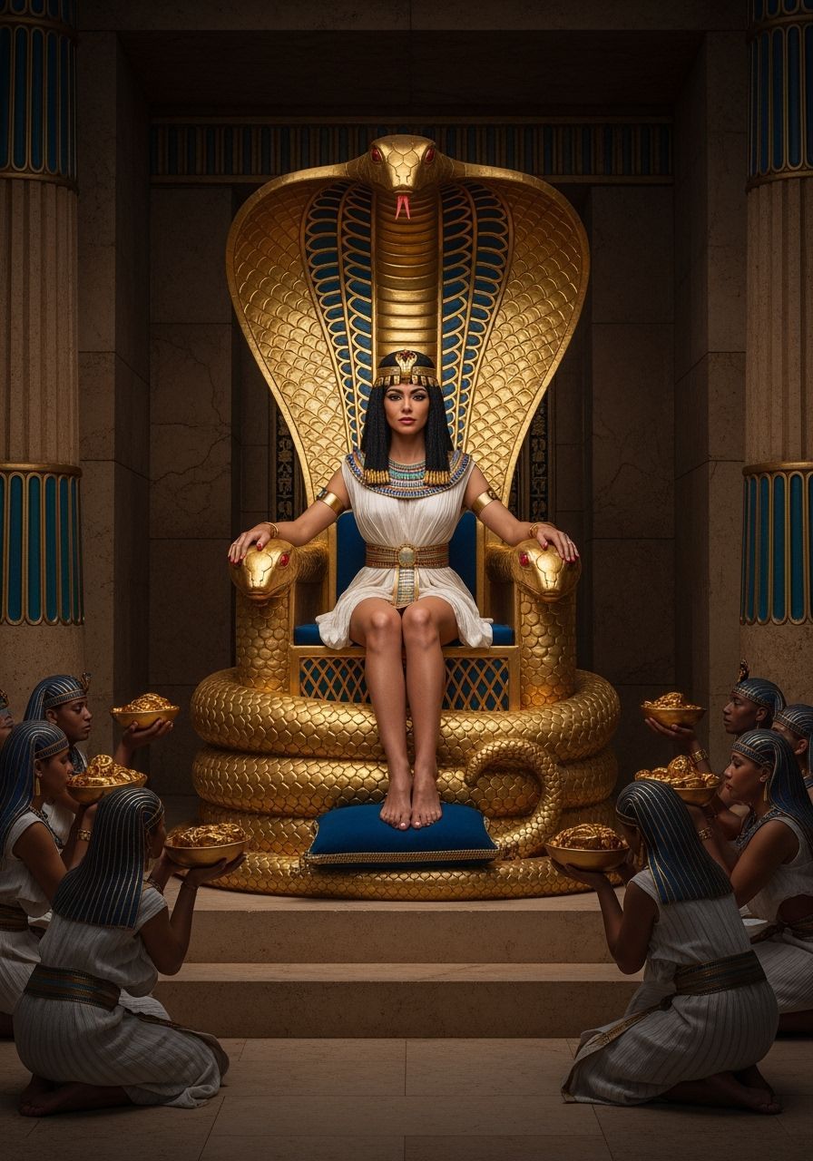 Egyptian Queen on Opulent Cobra Throne