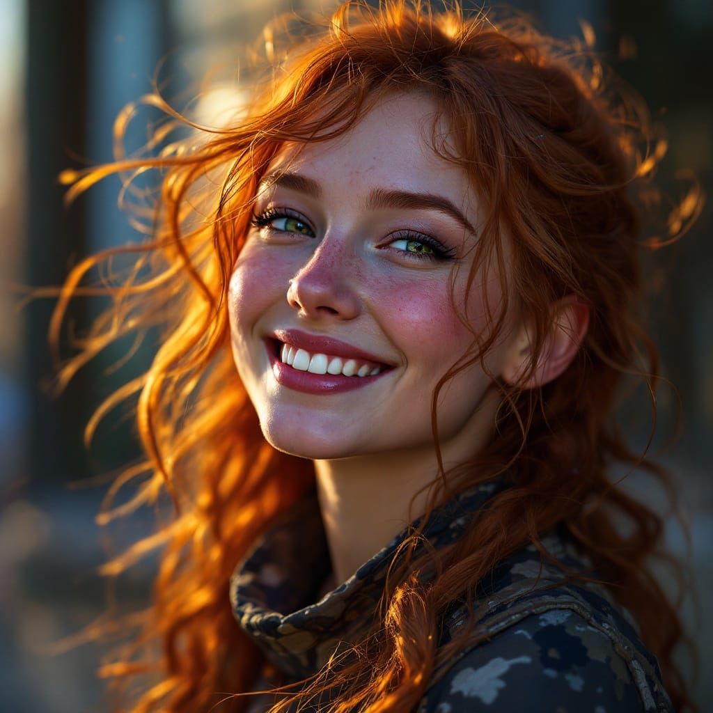 Surreal Smiling Ginger Girl in Triadic Colors