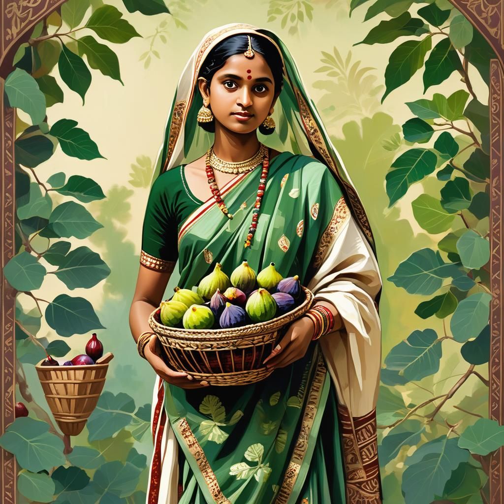 Indian Woman with Fruit Basket: Digital Art