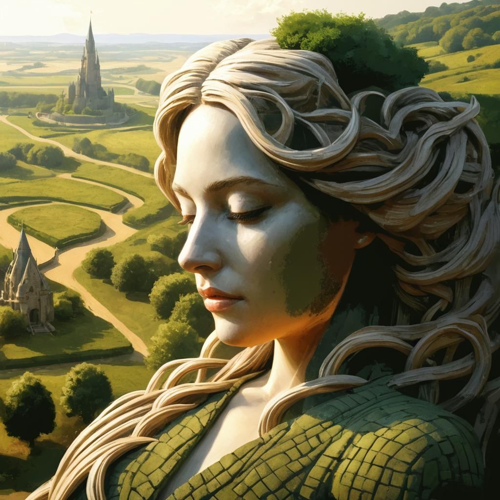 Realistic Statue of Blonde Girl Outdoors