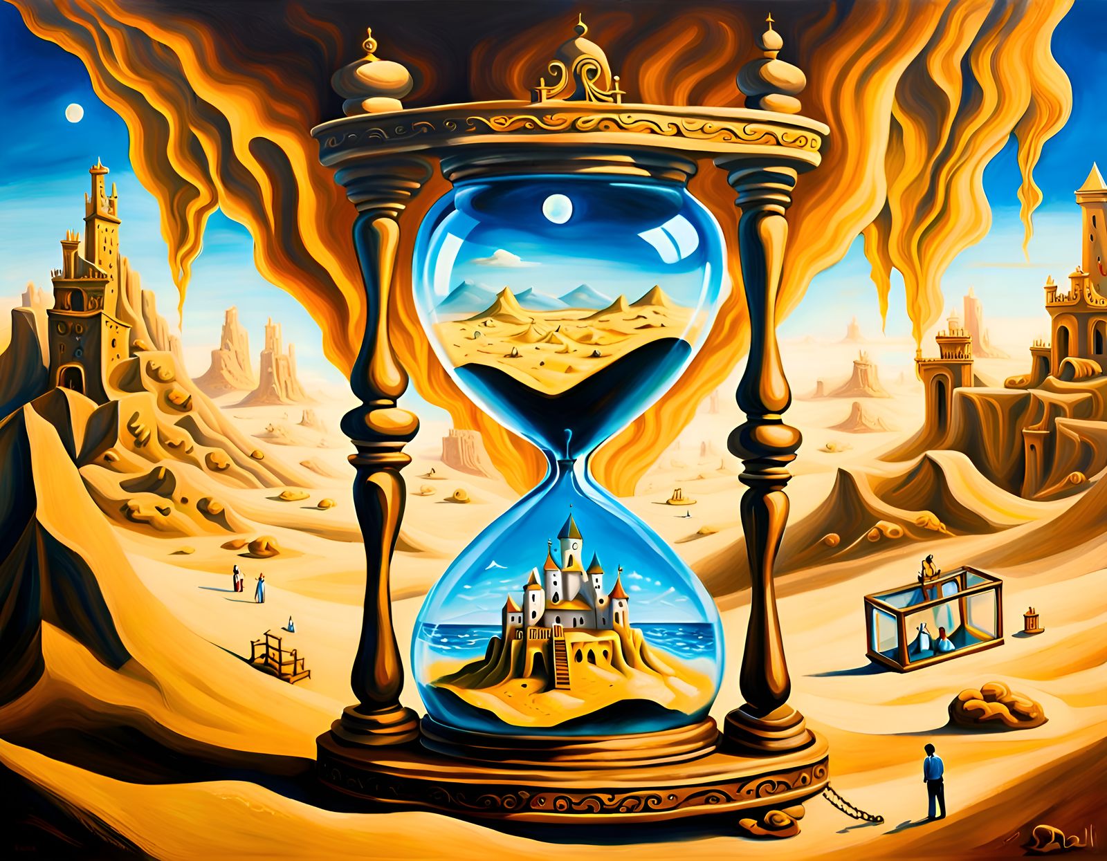 Hourglass Sandcastle in Surrealist Style