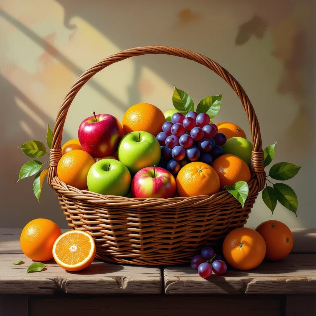 Hyperrealistic Fruit Basket Still Life