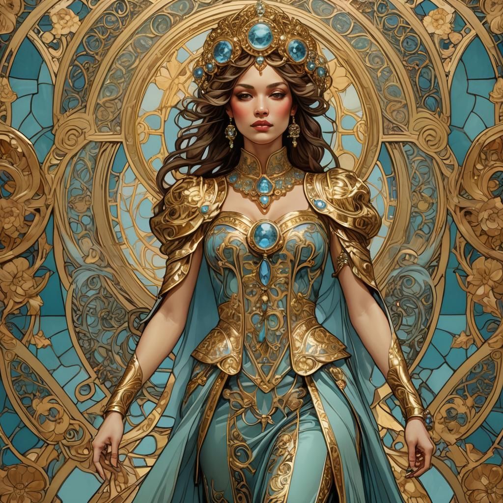 Art Nouveau Empress on Runway with Golden Filigree