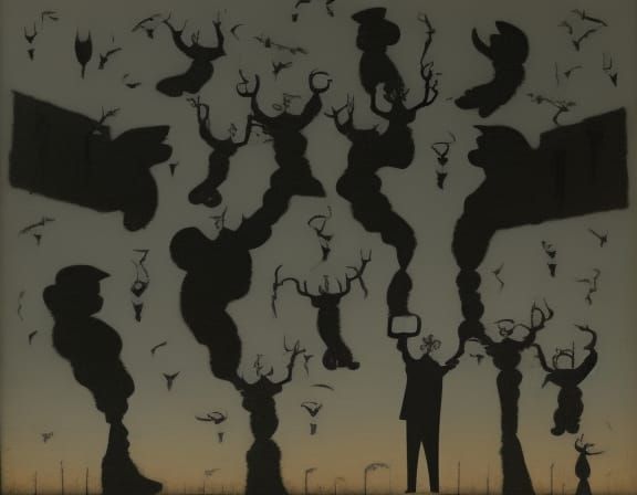 Surreal Flying Moustache Heads Collage Animation