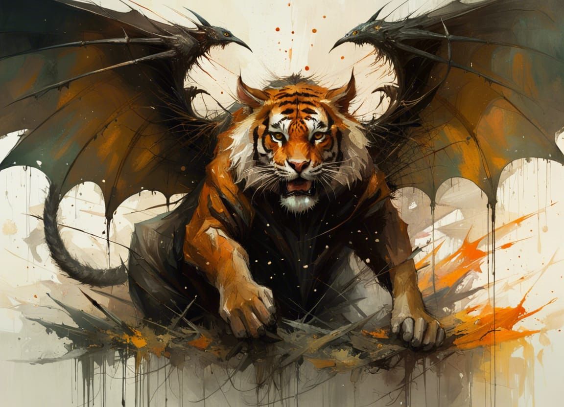 Tiger Manticore with Bat Wings, Fine Art