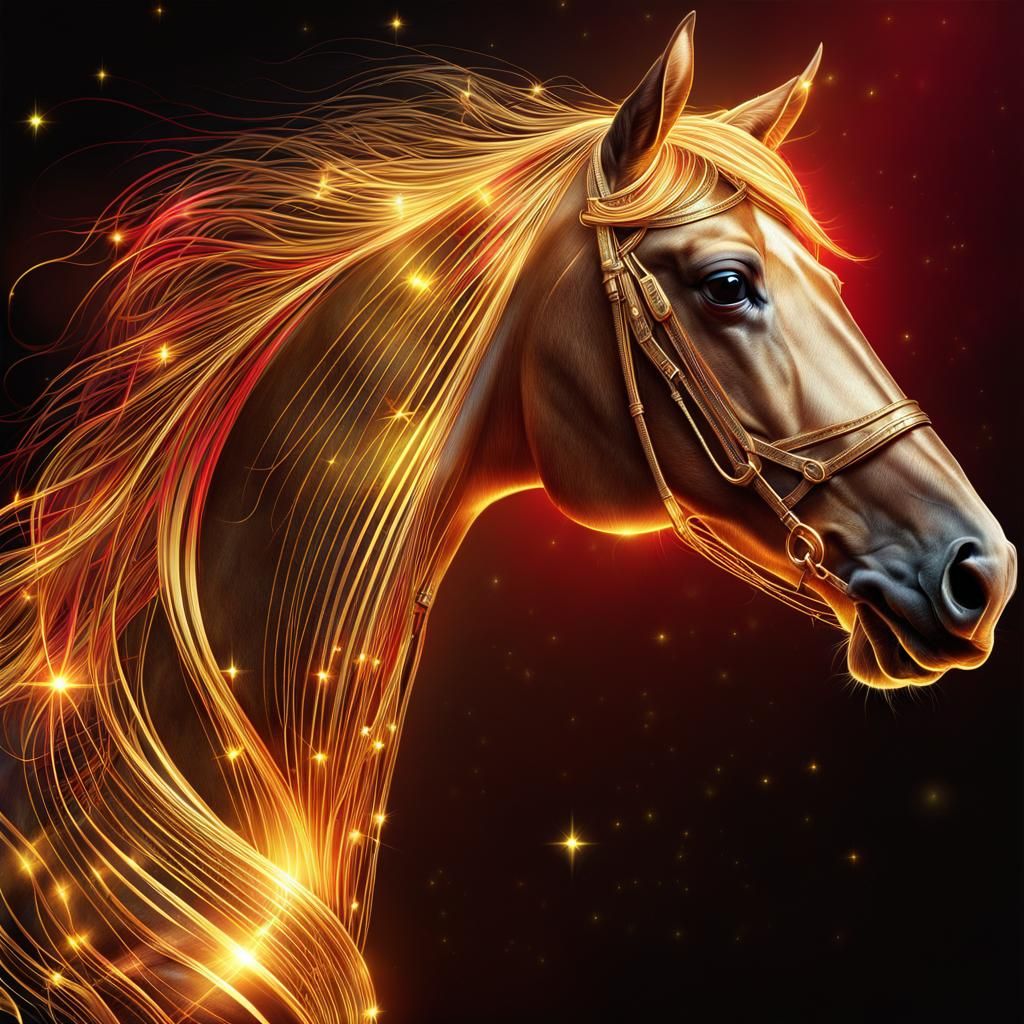 Luminous Horse Contour Drawing in Digital Art Style