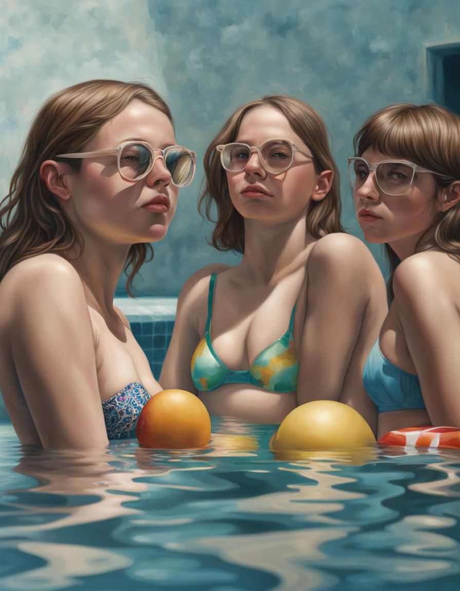 Girls Swimming Pool: Hyperrealistic Image