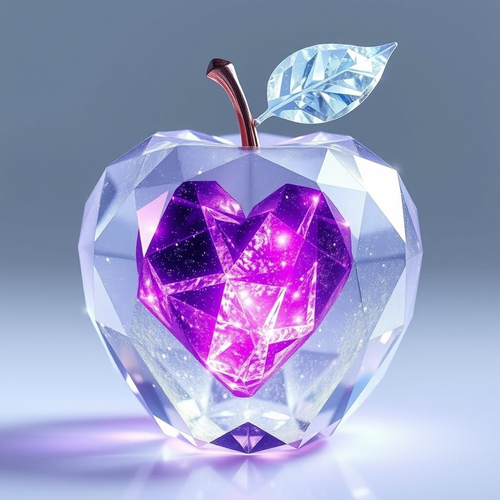 Crystal Apple in a Glittering Purple Heart