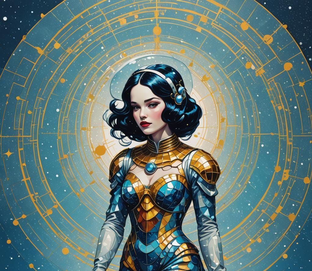 Snow White Space Mermaid in Pop Art Style